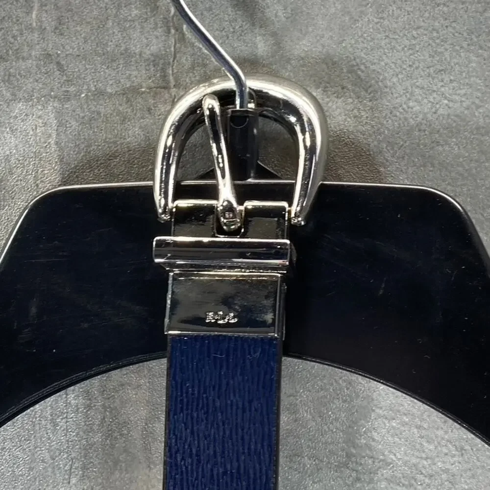 LAUREN RALPH LAUREN Women's Navy/Papay Saffiano To Smooth Reversible Belt SZ M